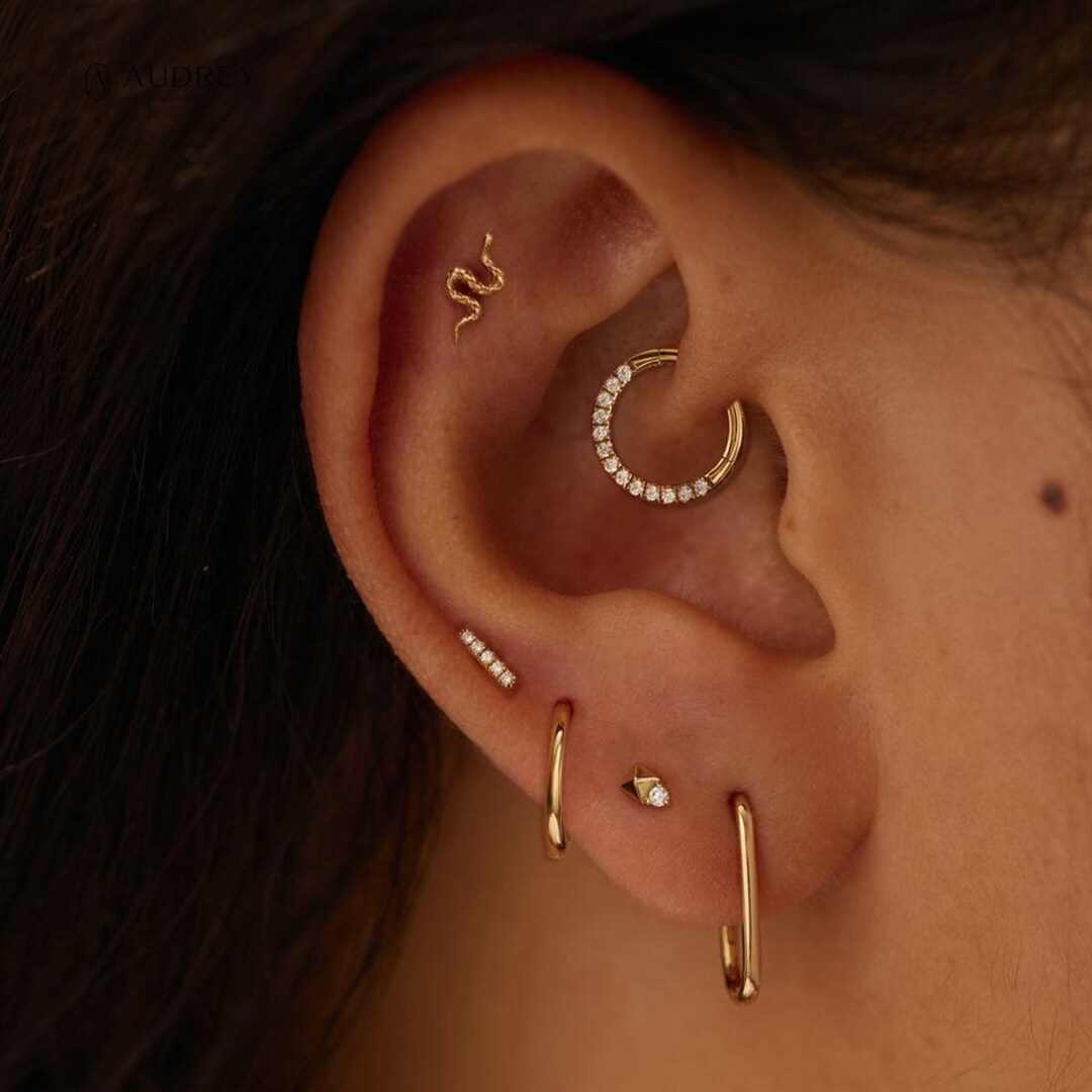 14k Gold Snake Ear Piercing Snake Earrings Minimalist Stud - Etsy