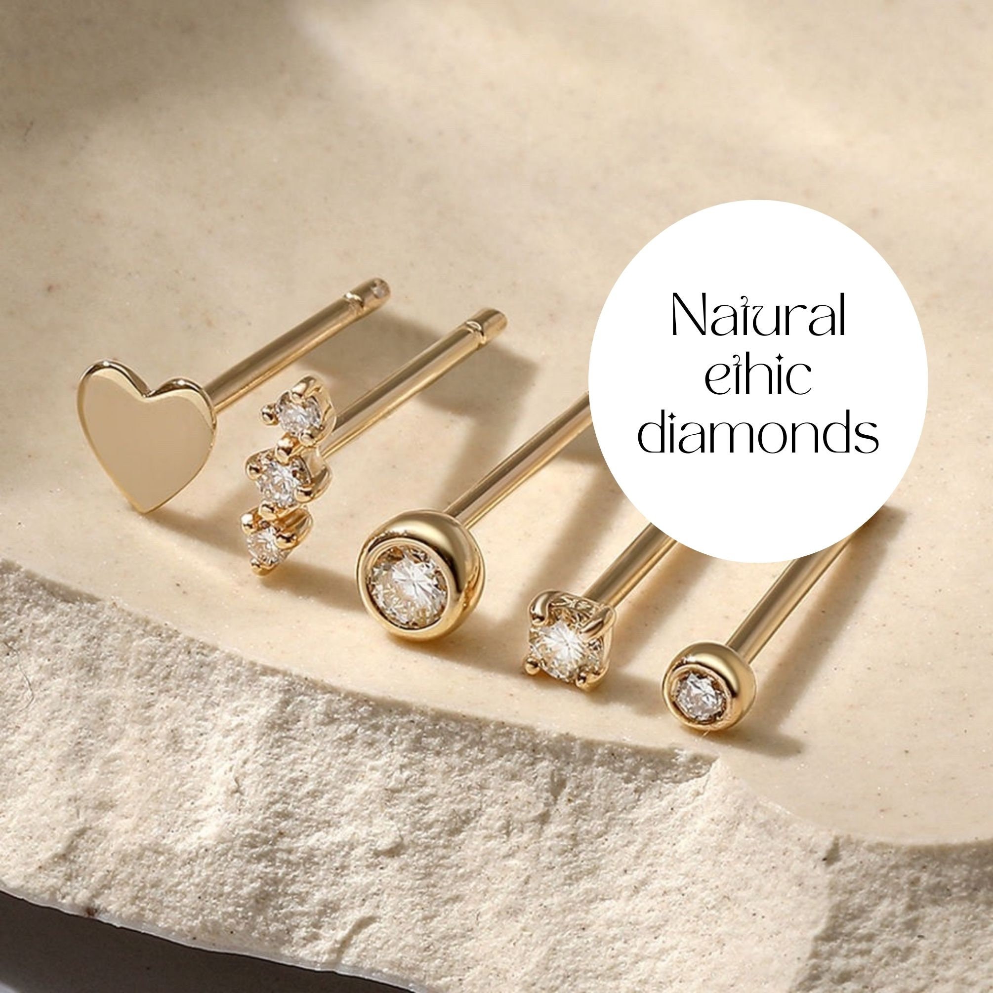 Diamond Evil Eye Stud Earring 14k Gold Diamond Eye Piercing 16 Gauge