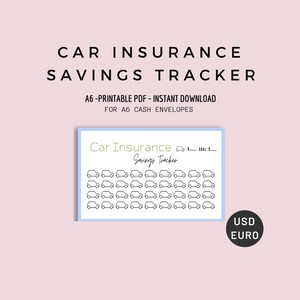 A6 Autoverzekering Besparingen Tracker, Afdrukbare Spaar Binder Insert, A6 Cash Envelope Systeem, Zinkend Fonds, Dollar, Euro, PDF