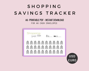 Shopping Savings Tracker For A6, Cash Envelopes, Mini Savings Challenge, A6, PDF, Dollars, Euros