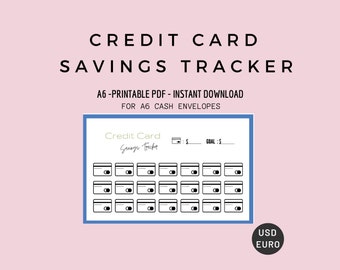 A6 Credit Card Savings Challenge Tracker, A6 Savings Binder Insert, A6 Cash Envelope System, Sinking Fund, Dollar, Euro, PDF