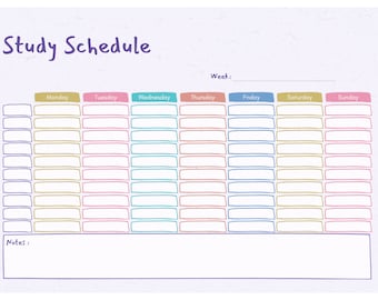 Printable Study Schedule: Weekly Planner, Hourly Agenda (A4, PDF)