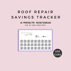 A6 Roof Repair Savings Tracker, A6 Savings Binder Insert, A6 Cash Envelope System, Sinking Fund, Dollar, Euro, PDF