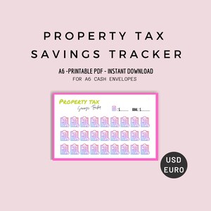 Property Tax Savings Tracker For A6, Cash Envelopes, Mini Savings Challenge, A6, PDF, Dollars, Euros