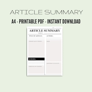 Research Article Summary, Textbook Summaries Papers, Student dissertation, A4, PDF
