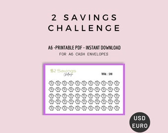 Mini Savings Challenge, Savings Tracker For A6, Cash Envelopes, Save 110 Challenge, A6, PDF, Dollars, Euros