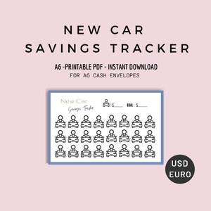 A6 New Car Savings Tracker, A6 Savings Binder Insert, A6 Cash Envelope System, Sinking Fund, Dollar, Euro, PDF