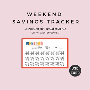 A6 Weekend Savings Tracker, A6 Savings Binder Insert, A6 Cash Envelope System, Sinking Fund, Dollar, Euro, PDF