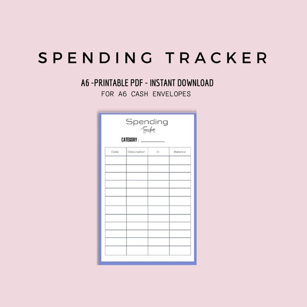 Cash Envelope Tracker, Spending Tracker Blue, Expense Tracker, Budget Tracker, A6, PDF