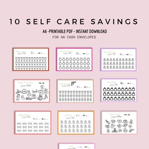10 Self Care Savings Printable, Savings Challenge Bundle, A6 Savings Tracker Financial Planner Budget Planner Emergency Fund, Dollar, PDF