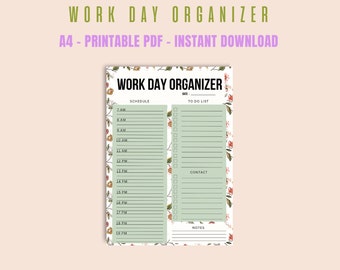 Floral Work Day Organizer Printable Planner Page (A4, PDF)