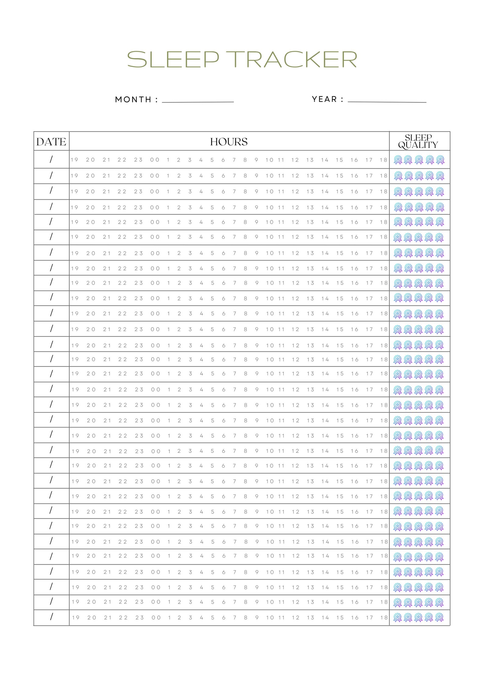 Monthly Sleep Tracker Printable A4 Sleep Log (PDF) - Etsy