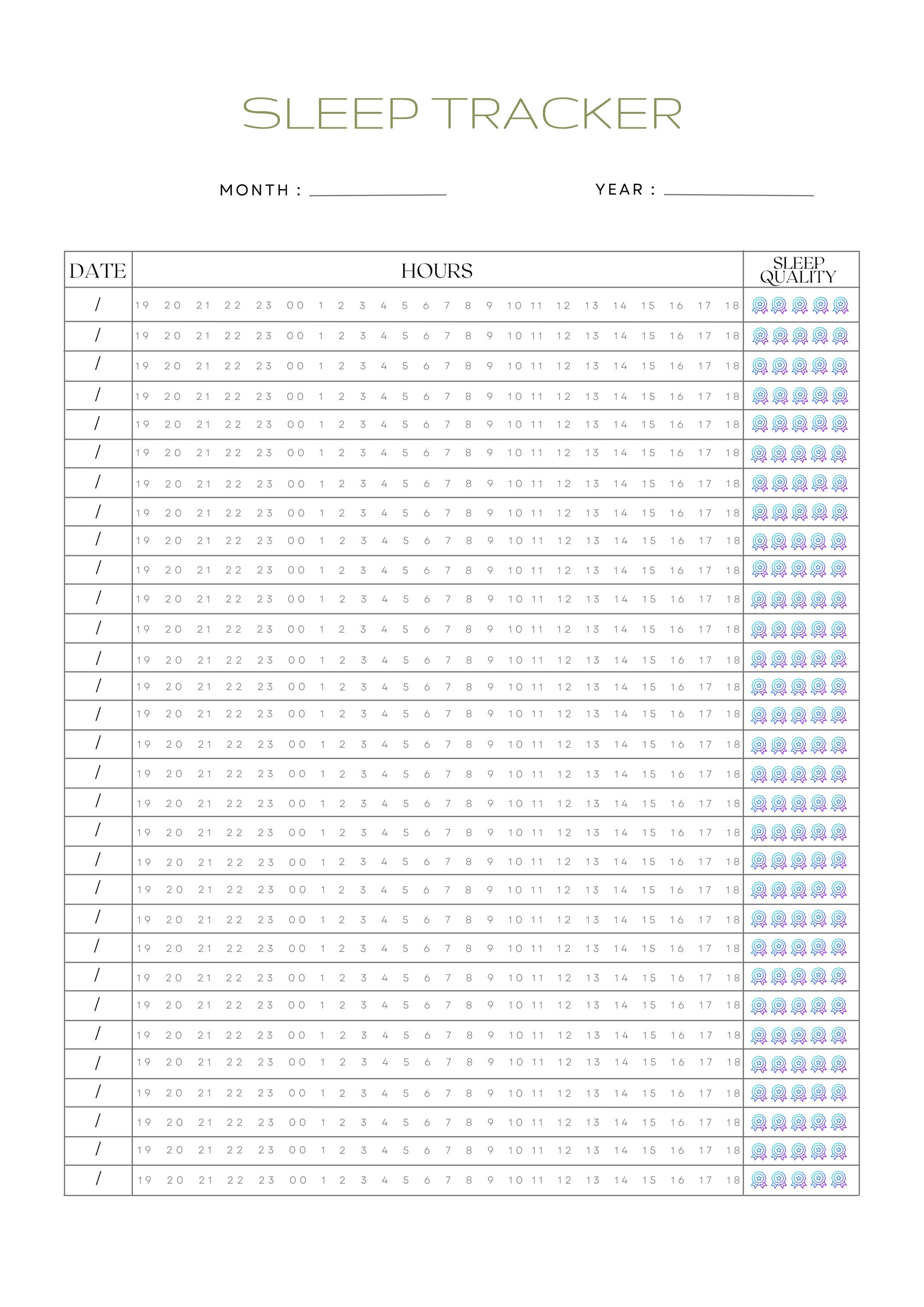 Monthly Sleep Tracker Printable A4 Sleep Log (PDF) - Etsy