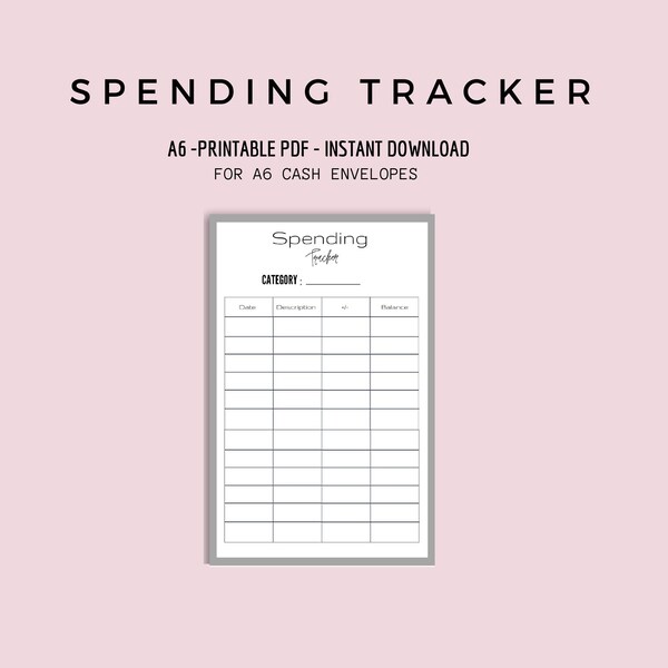 Cash Envelope Tracker, Spending Tracker Grey, Expense Tracker, Budget Tracker, A6, PDF