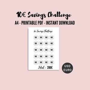 10 Euros Bill Challenge Printable, Money Saving Challenge, Savings Tracker, Emergency Fund Printable, A4, PDF, EURO, DOLLARS
