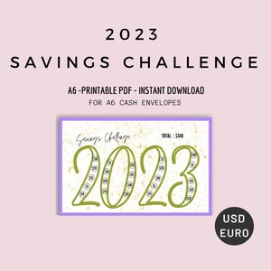 A6 2023 Savings Challenge, A6 2023 Binder Insert, A6 Cash Envelope System, 2023 Sinking Fund, Dollar, Euro, PDF