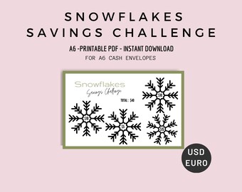 Snowflakes Savings Challenge A6 Cash Envelopes (PDF)