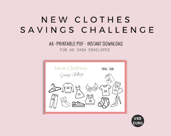 A6 New Clothes Savings Challenge: Cash Envelope Insert (PDF)