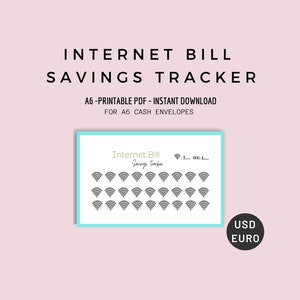 A6 Internet Bill Spar-Tracker, druckbare Spareinlage, A6 Bargeld-Umschlagsystem, Sinkender Fond, Dollar, Euro, PDF