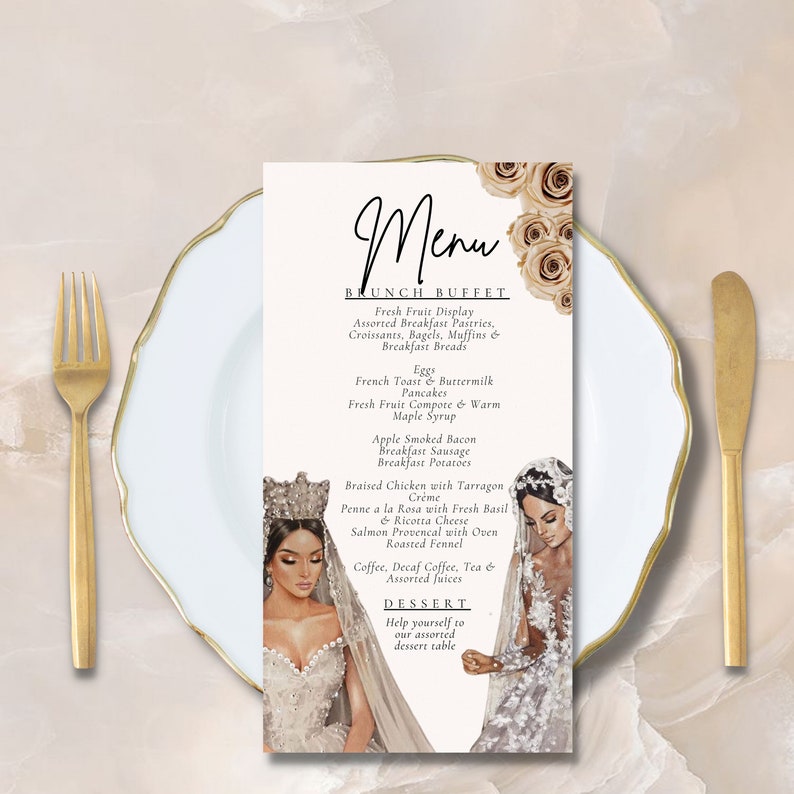 Elegant Bridal Shower Menu Card Template Instant Digital Etsy