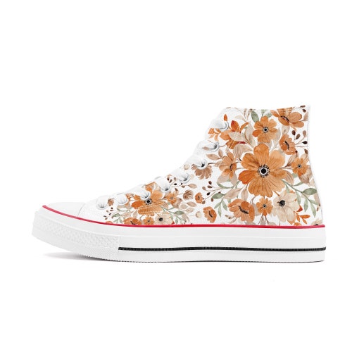 Women’s converse style sports shoes with floral design, designer athletics shoes, keds, custom converse, designed in USA, offers Ruhh brand