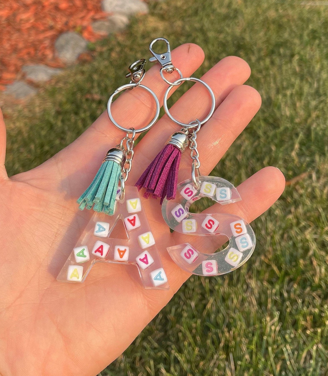 Alphabet Bead Letter/initial Keychain Etsy
