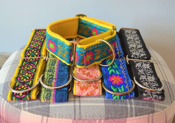 Luxury Jacquard Ribbon/Fleece Adjustable 50mm Wide Greyhound/Lurcher/Sighthound/Mastiff/Great Dane Martingale Dog Collar- Multiple Designs