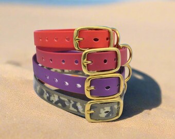 Purple/Red/Wine/Camouflage 20mm Waterproof Coated Webbing Pin Buckle Dog Collar Silver, Black or Solid Brass Wipe Clean Bacteria Resistant