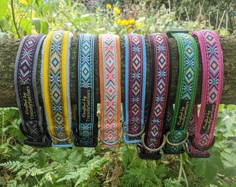 25mm Wide Native American Southwestern Tribal Woven Ribbon & Velvet/Fleece Lined Adjustable Side Release Buckle Dog Collar 3 sizes