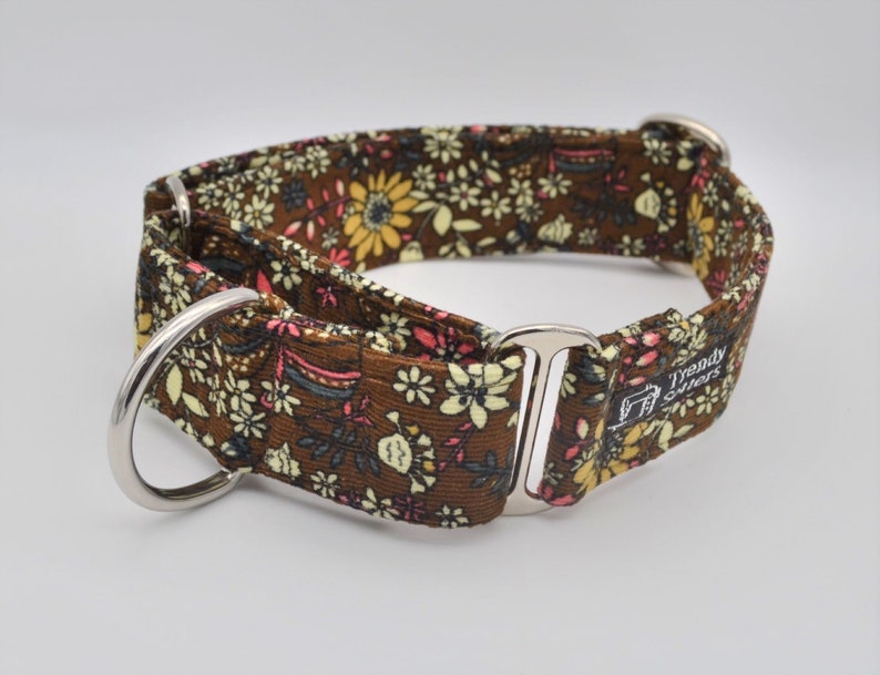 Luxury Jacquard Ribbon/Fleece Adjustable 50mm Wide Greyhound/Lurcher/Sighthound/Mastiff/Great Dane Martingale Dog Collar- Multiple Designs Brown Corduroy