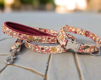 Spring Garden Floral Dog Collar and Matching Lead Set Adjustable Buckle Padded Cushioned Handle 3 Sizes