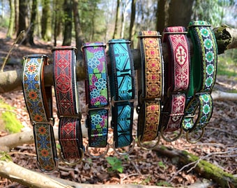 2 of 2 Luxury Fleece Lined Jacquard Ribbon Adjustable 38mm Wide Greyhound/Lurcher/Whippet Martingale Dog Collar- Multiple Designs Tribal