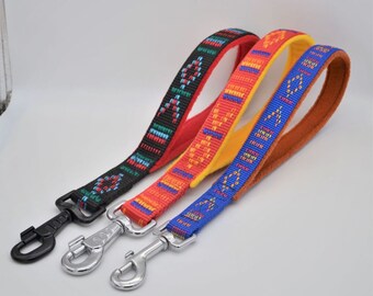 20mm/25mm Blue/Red/Black Mexican/Tribal Pattern Weave Webbing Dog Training Control Tab Lead Traffic Comfort Handle Fleece Lined/Cushioned