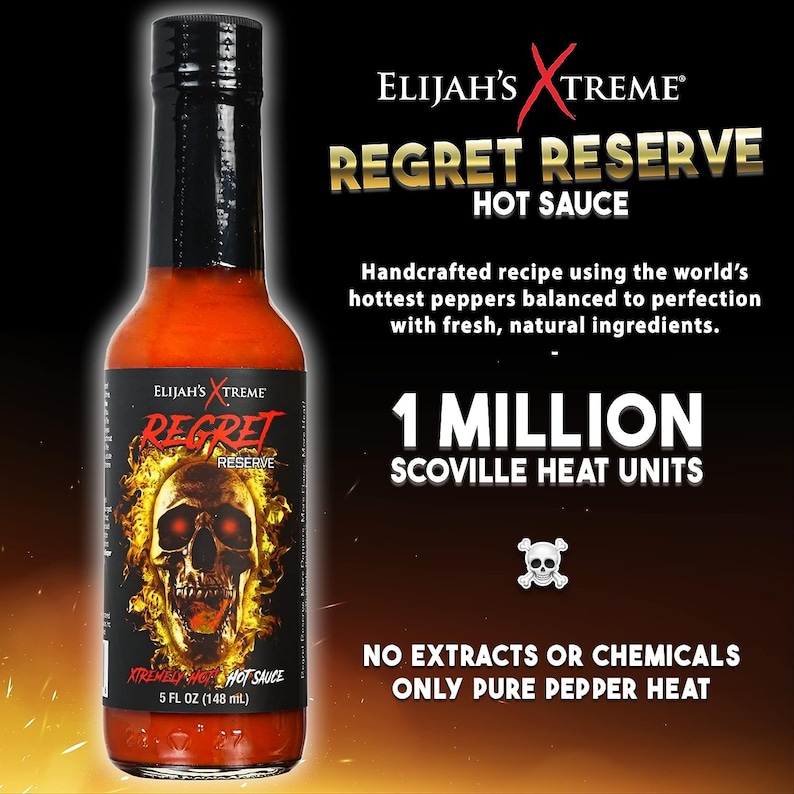 Elijah's Xtreme Regret Reserve Hot Sauce Carolina Reaper, Trinidad Scorpion und Habanero Pepper 1 000 000 Scoville Bild 2