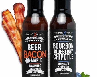 Elijah's Xtreme BBQ Bundle: Beer Bacon Maple BBQ Sauce and Bourbon Blueberry Chipotle Barbecue Sauce