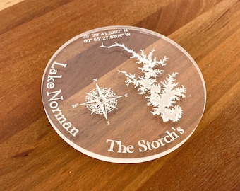 Custom Lake Map Coasters - Personalized Engraved Acrylic Lake House Decor