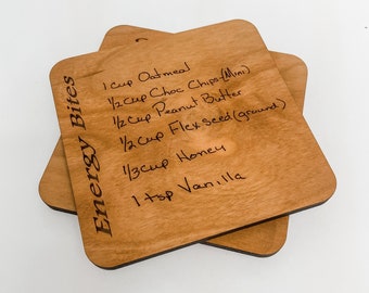 Laser Engraved Handwritten Recipe on Wooden Coaster - Custom and Personalized