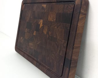 Handmade End Grain Walnut Cutting Board • Personalized Engraved Wood Board • Wedding & Housewarming Gift