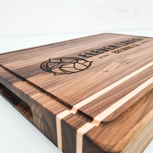 Handmade striped wood cutting boards with optional juice groove CUSTOMIZABLE with names, logos, recipes, or your choice