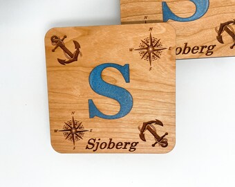 Epoxy Personalized Wood Coasters - Last Name - Housewarming Gift - Square