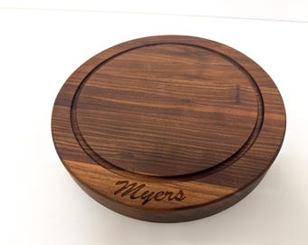 Walnut Edge Grain Round Cutting Board – Personalized – 10”, 12”, 14”