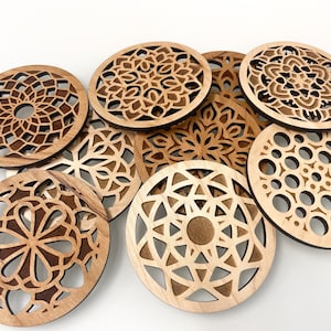 Geometric Wood Coasters Set of 4, 6, or 9 - Laser Cut