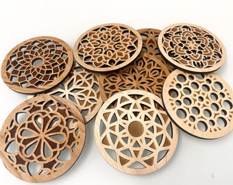 Geometric Wood Coasters Set of 4, 6, or 9 - Laser Cut