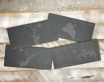 Laser Engraved Slate Serving Tray | Custom Lake Map Charcuterie Board