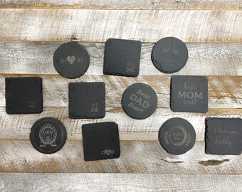Engraved Slate Coasters – Mom and Dad Gift, Square or Round