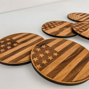 American Flag Coaster | Patriotic American Flag Wooden Coaster