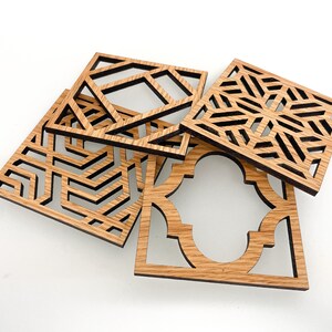 Geometric Wood Coasters Square Set of 4 - Laser Cut