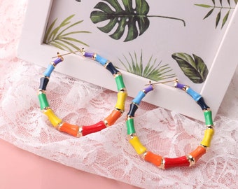 HGHU COLORFUL BAMBOOS, Bambus Ohrringe, P.R.I.D.E. Schmuck, Bamboo Style, große Creolen im Stil der 90er Jahre