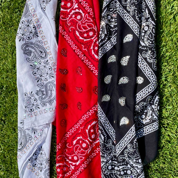 UPCYCLED CRYSTAL BANDANA with Genuine Rhinestones, 100% Cotton, Repurposed Fabric, Multiple Colors
