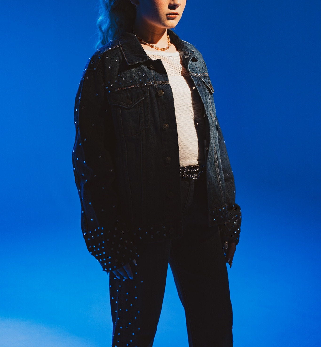 Jimin CRYSTAL DENIM Set, Rhinestoned Jean Jacket and Pants, Dark